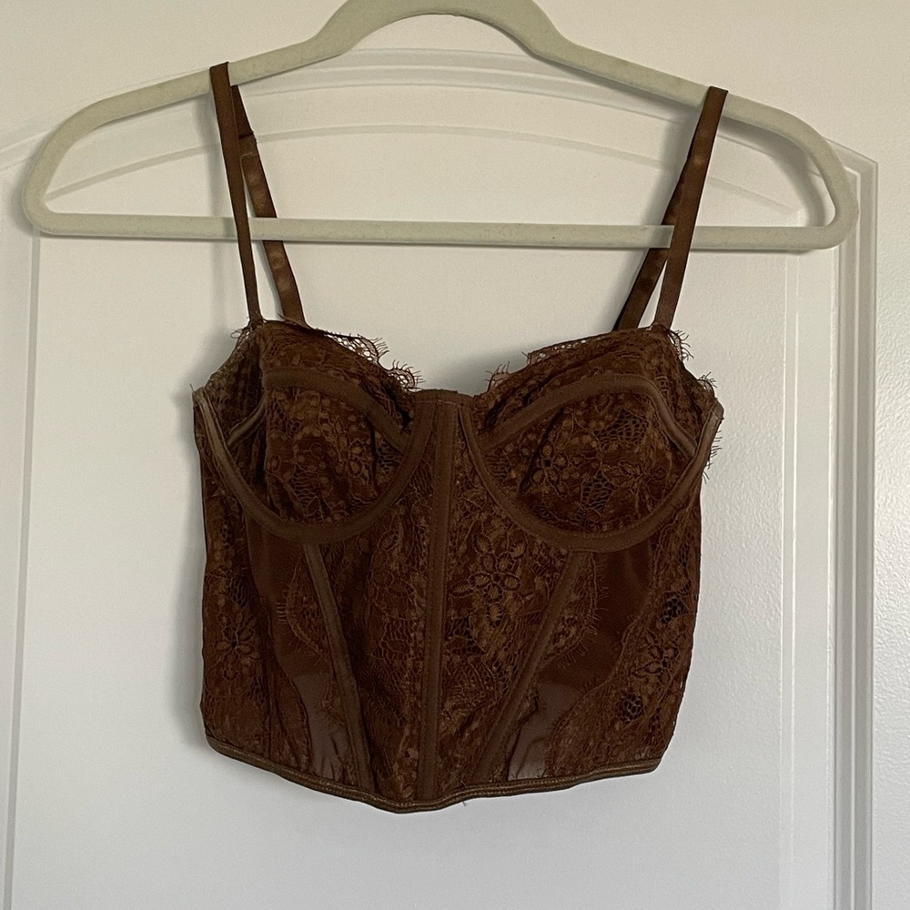 Elegant Brown Lace Bustier Top